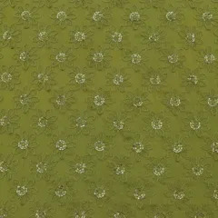 Pickle Green Chanderi Threadwork Sequins Embroidery Fabric