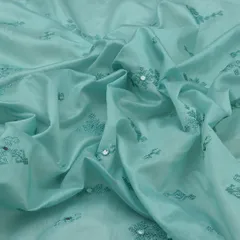 Powder Blue Chanderi Mirror Embroidery Fabric