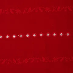 Merlot Red Cotton Chanderi Mirror Embroidery Fabric