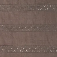 Latte Brown Chanderi Stripe Sequins Embroidery Fabric