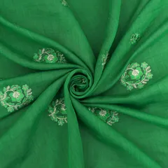 Jupiter Green Chanderi Traditional look Motif Sequins Embroidery Fabric