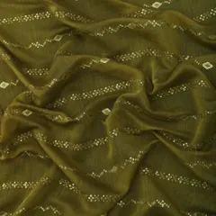 Emerald Green Chanderi Floral Sequins Embroidery Fabric