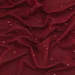 Deep Maroon Chanderi Sequins Threadwqork Embroidery Fabric