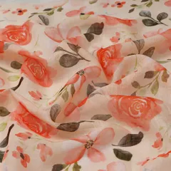 Faded Pink Floral Digital Print Border Fabric