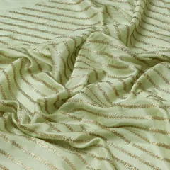 Baby Green Chinon Golden Zari Stripe Embroidery Fabric