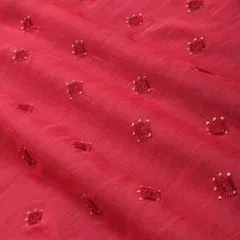 Rose Red Chanderi Floral Threadwork Sequins Sippi Embroidery Fabric