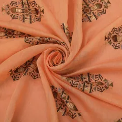 Traditional Threadwork Embroidery on Peach Chanderi Base Fabric