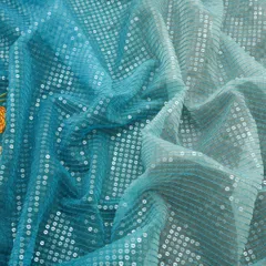Sapphire Blue Organza Sequins Floral Threadwork Embroidery Border Fabric