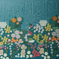 Sapphire Blue Organza Sequins Floral Threadwork Embroidery Border Fabric