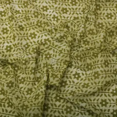 Olive Green Cotton Floral Batik Print Fabric