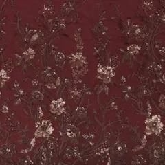 Chocolate Brown Heavy Floral Net Embroidery