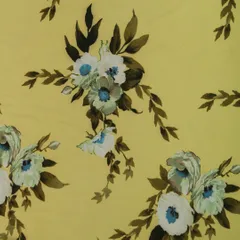 Lemon Yellow and White Floral Crepe Fabric