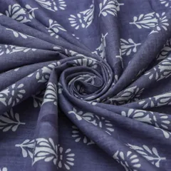 Denim Blue and White Flower Print Cotton Fabric