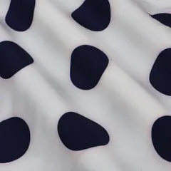 Pearl White and Polka dot Printed Crepe Fabric