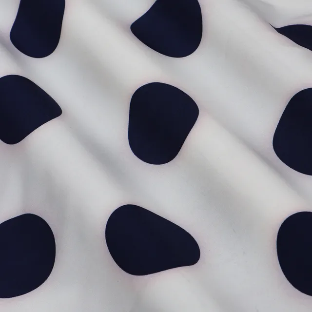 Pearl White and Polka dot Printed Crepe Fabric