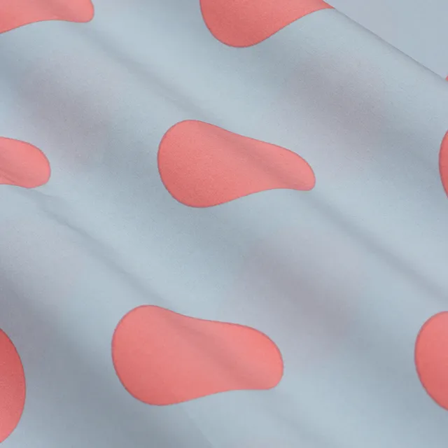 Sky blue and Pink Polka dot Printed Crepe Fabric