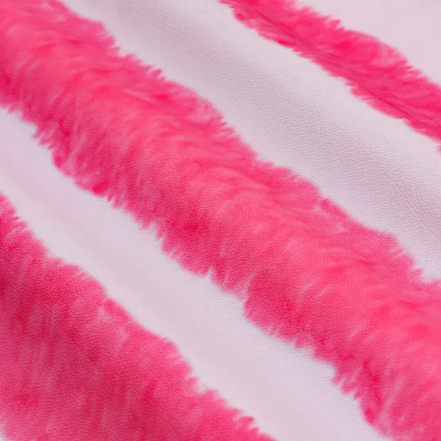 White and Pink Ombre Print Bubbles Georgette Fabric