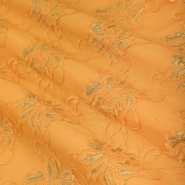 Parmesan Brown Floral Chantilly Net Fabric