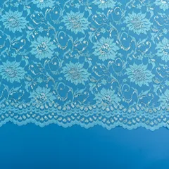 Sky Blue Floral Chantilly Net Fabric