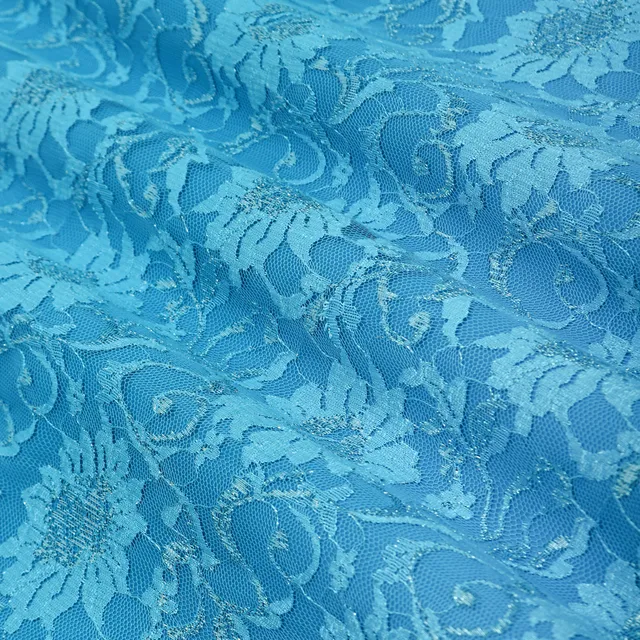 Sky Blue Floral Chantilly Net Fabric
