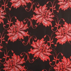 Beautifull Red Floral Pattern Embroidery Lace on Black Chantilly Net Fabric