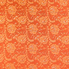 Orange Floral Chantilly Net Fabric
