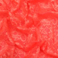 Carrot Pink Floral Chantilly Net Fabric