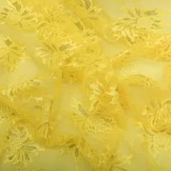 Aureolin Yellow Floral Chantilly Net Fabric