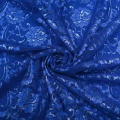 Electric Blue Floral Chantilly Net Fabric
