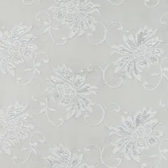 Snow White Floral Chantility Net Fabric
