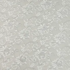 Porcelian White Floral Chantility Net Fabric