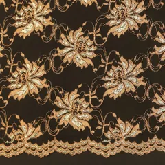 Beautifull Honey Yellow Floral Pattern Embroidery Lace on Black Chantilly Net Fabric