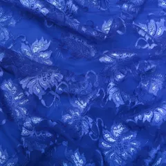 Marine Blue Floral Chantility Net Fabric