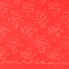 Bright Red Floral Chantility Net Fabric