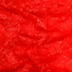 Red Floral Chantility Net Fabric