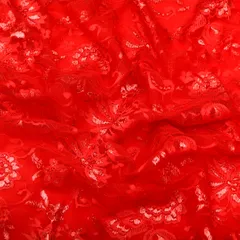 Barn Red Floral Chantility Net Fabric
