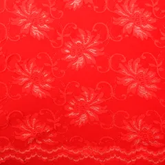 Candy Red Floral Chantility Net Fabric
