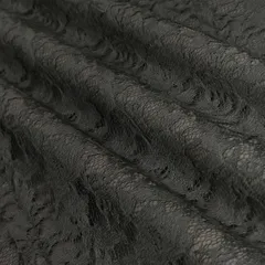 Sable Black Floral Chantility Net Fabric