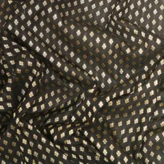 Black Brocade Gold Zari Booti Paudi Embrodiery Fabric