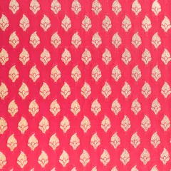 Hot Pink Brocade Gold Zari Booti Paudi Embrodiery Fabric