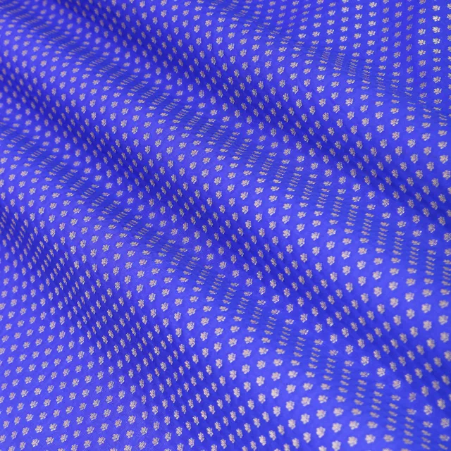 Electric Blue Brocade Gold Zari Booti Paudi Embrodiery Fabric