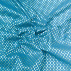Sapphire Blue Brocade Gold Zari Booti Paudi Embrodiery Fabric