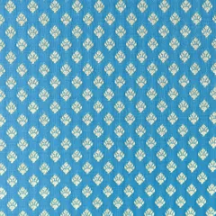 Sapphire Blue Brocade Gold Zari Booti Paudi Embrodiery Fabric