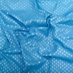 Artic Blue Brocade Gold Zari Booti Paudi Embrodiery Fabric