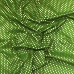 Grass Green Brocade Gold Zari Booti Paudi Embrodiery Fabric