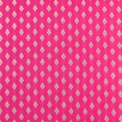 Raspberry Pink Brocade Gold Zari Booti Paudi Embrodiery Fabric