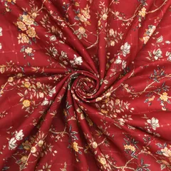 Maroon Muslin Digital Floral Print Sequins Embroidery Fabric