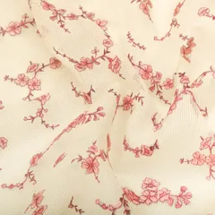 Cream Kota Floral Print Thread Embroidery Fabric