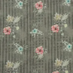 Mulmul dust Grey Overlay Floral Print Embroidery Fabric