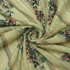 Mulmul Sand Cream Overlay Floral Print Embroidery Fabric